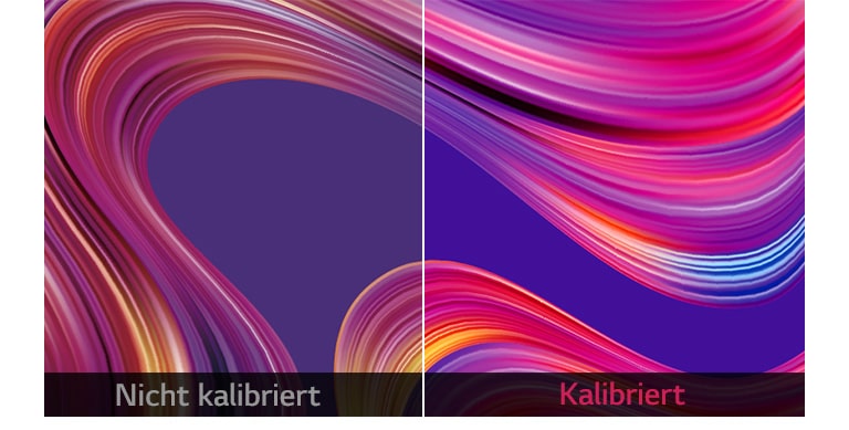 Bild mit präziser Farbwiedergabe auf dem Bildschirm, wobei die ursprünglich beabsichtigte Farbe auf der kalibrierten Anzeige im Vergleich zur nicht kalibrierten Anzeige erhalten bleibt
