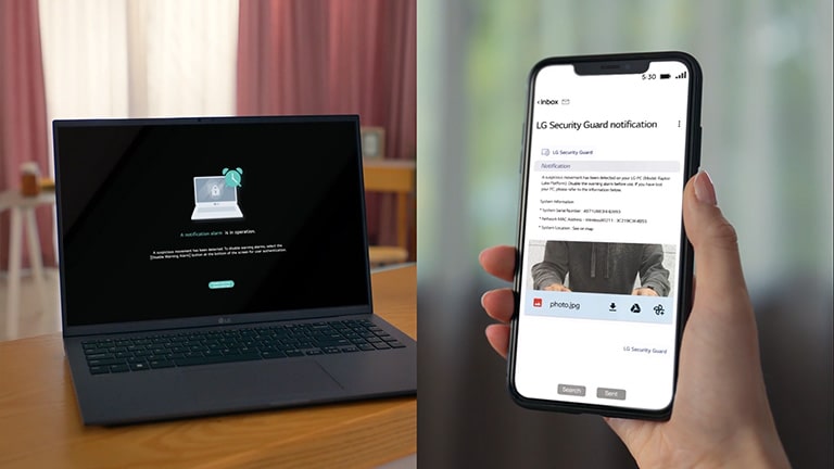 Gezeigt wird, dass der Security Guard aktiv ist, sobald sich der Benutzer von dem gram entfernt und wie eine Warnung an den Benutzer gesendet wird.