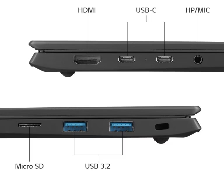 Zu sehen sind verschiedene Ports des LG gram.