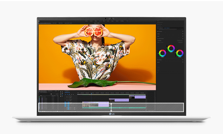 Die Animation zeigt, wie der untere Rand eines Laptops mit 16:9-Display auf das Seitenverhältnis 16:10 vergrößert wird, sodass für den Benutzer mehr Inhalte sichtbar werden.