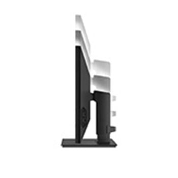 Seitenansicht des Bildschirms, der zur Höhenverstellung nach unten bewegt wird