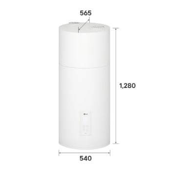 LG Air to Water Heat Pumps  HM051MRS UA40, right angle view of a black outdoor unit featuring a grey wavy grille.