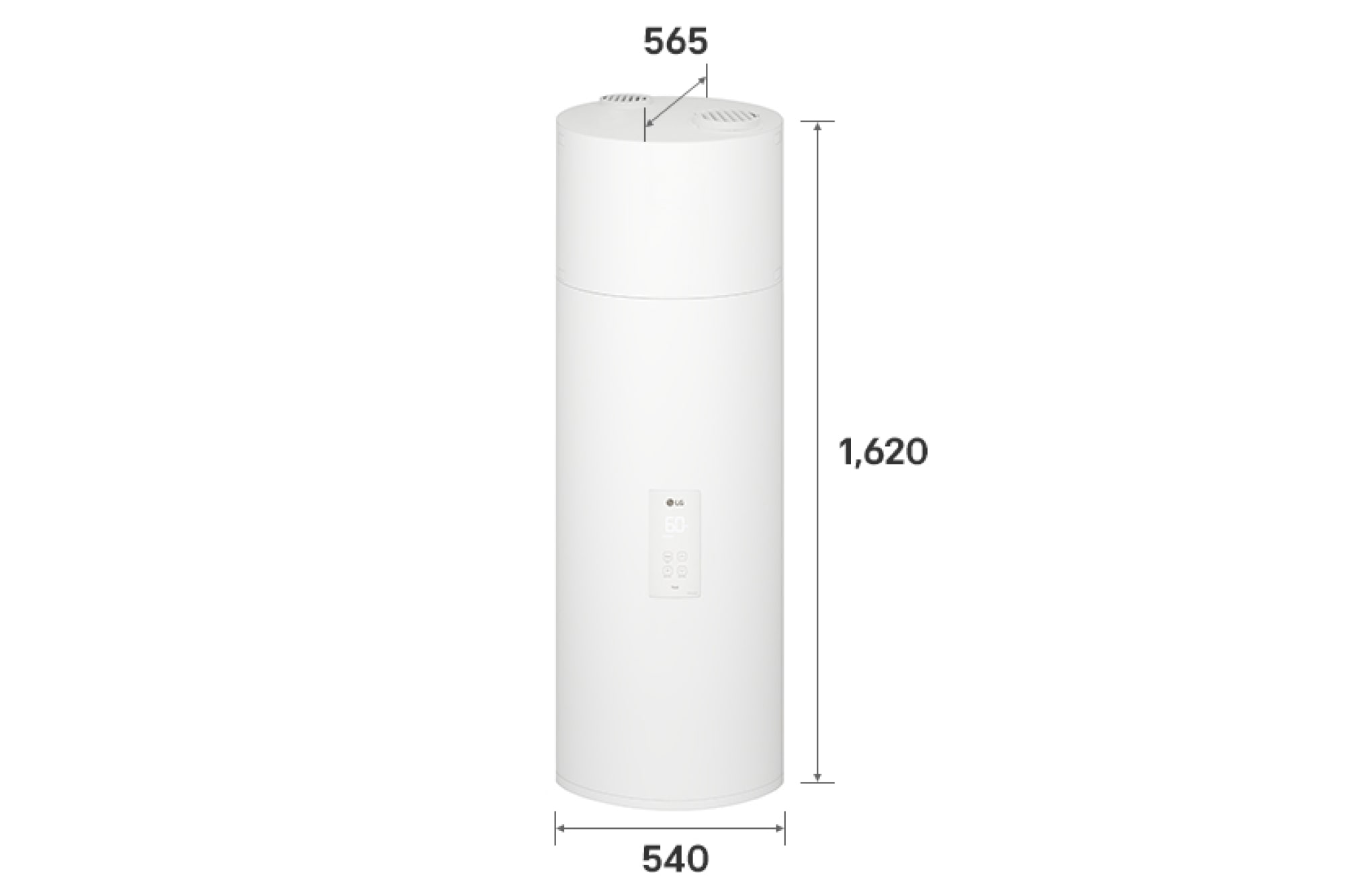 LG Air to Water Heat Pumps HM051MRS UA40, right angle view of a black outdoor unit featuring a grey wavy grille.