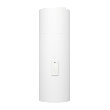 LG Air to Water Heat Pumps  HM051MRS UA40, front view of a black outdoor unit featuring a grey wavy grille.