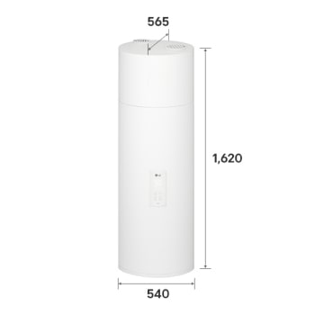 LG Air to Water Heat Pumps  HM051MRS UA40, right angle view of a black outdoor unit featuring a grey wavy grille.