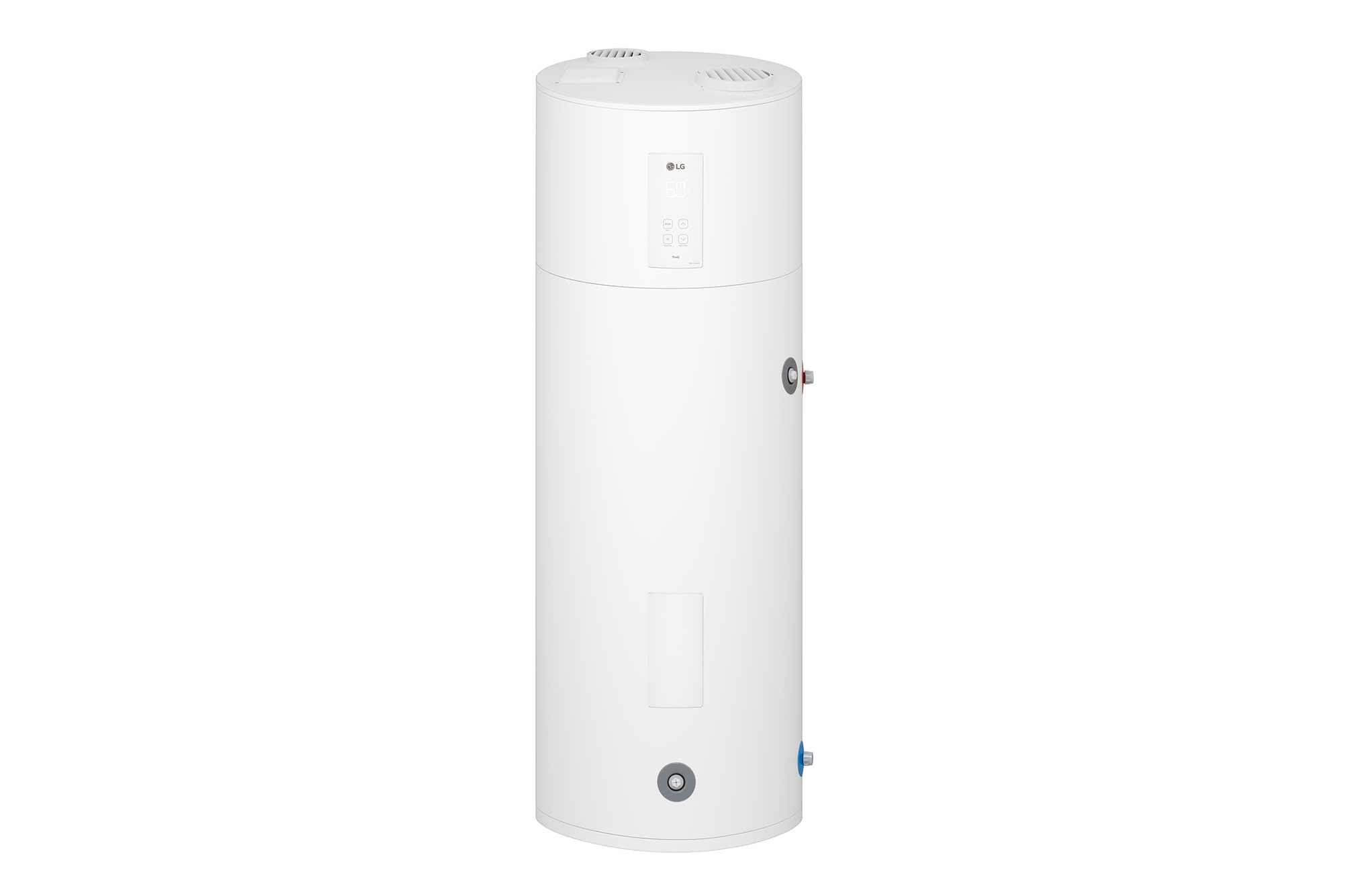 LG Air to Water Heat Pumps HM051MRS UA40, bottom-right view of a black outdoor unit featuring a grey wavy grille.