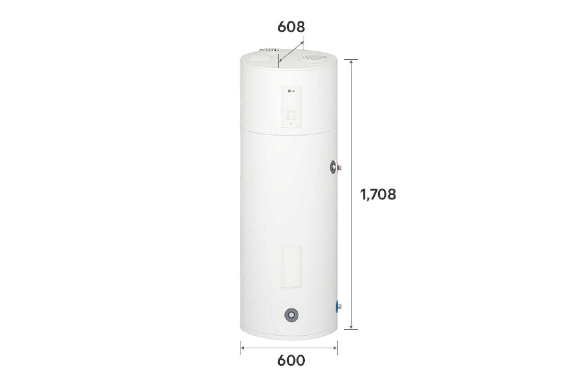 LG Air to Water Heat Pumps HM051MRS UA40, right angle view of a black outdoor unit featuring a grey wavy grille.