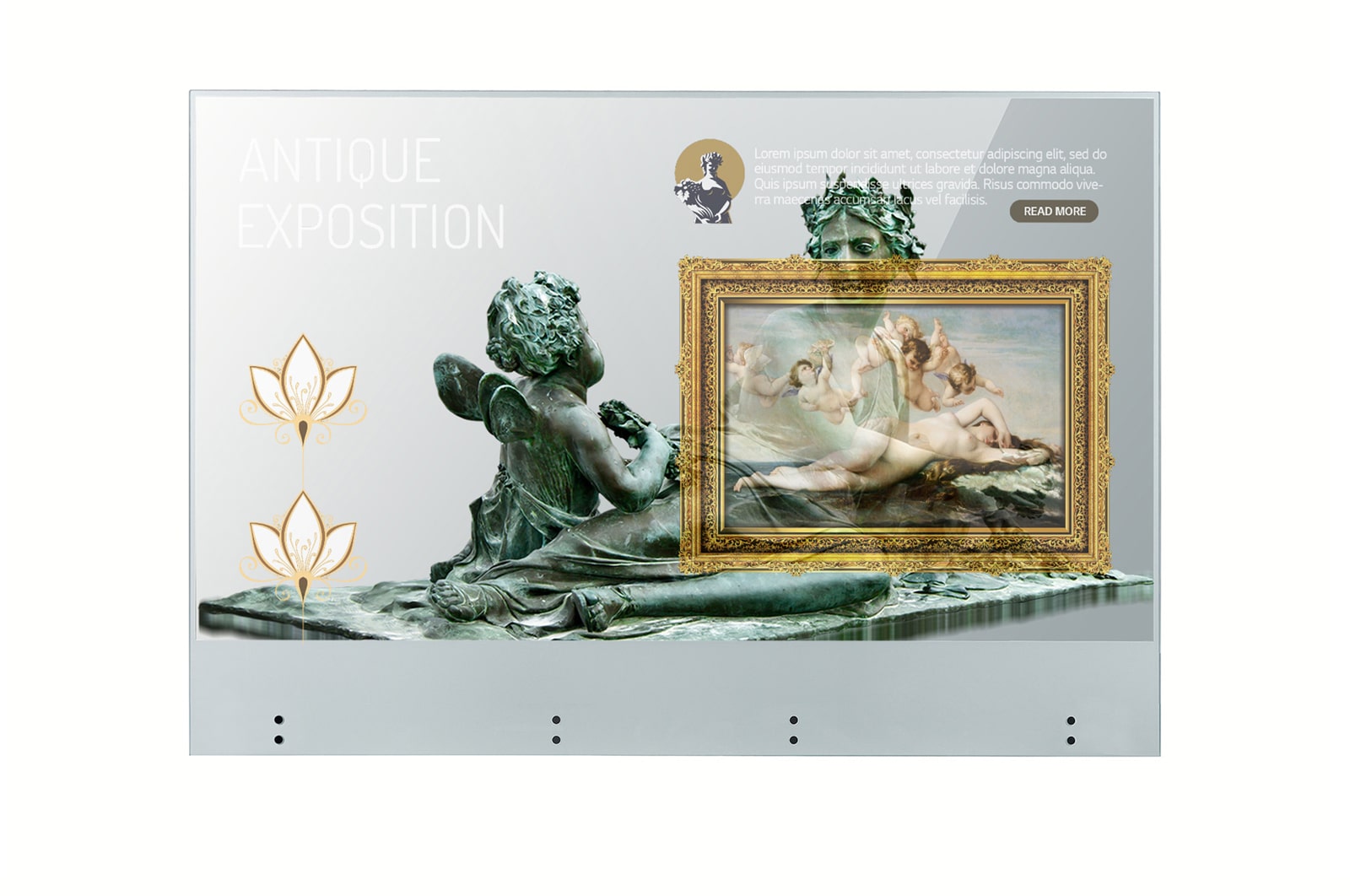 Vue avant de Affichage tactile OLED transparent | 55 pouces | Technologie tactile P-Cap | Façade en verre trempé LG 55EW5TK-A