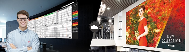 L’employé de LG surveille à distance le VH7J-H installé ailleurs en utilisant la solution de surveillance LG basée sur le cloud.