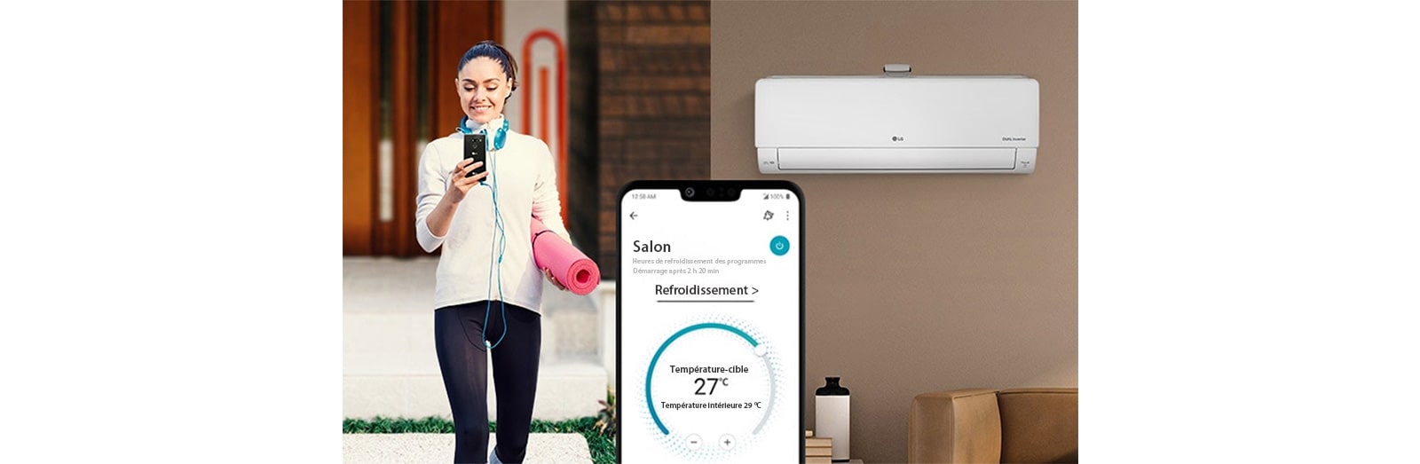 Utilisation d’un smartphone pour contrôler le climatiseur à l’extérieur.