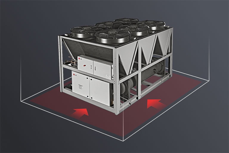 LG Air-cooled Screw Chiller 1 Compresoor model shown with reduced footprint highlighted below.
