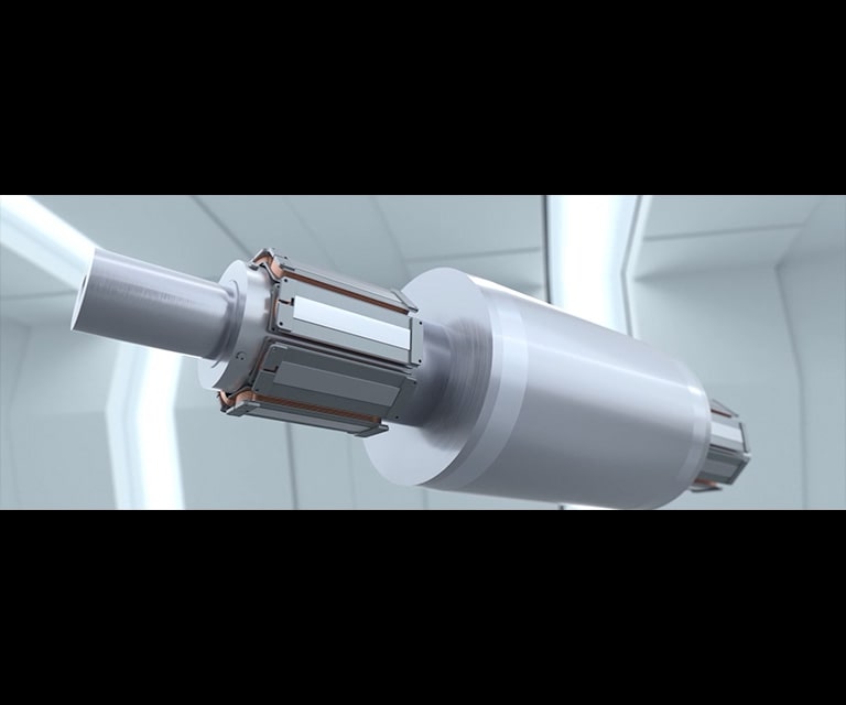 Magnetic bearing and rotating shaft demonstrating oil-free motion.