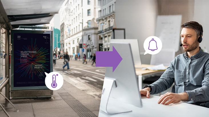 Lorsqu’un seuil est dépassé, LG SuperSign Control+ envoie immédiatement un e-mail ou une alerte SNMP à l’observateur désigné.
