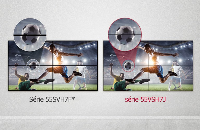 La série 55VSH7J comporte moins de décalage d’images entre les écrans que la série 55SVH7F. Cela améliore l’expérience visuelle du contenu affiché car il minimise la perturbation visuelle.