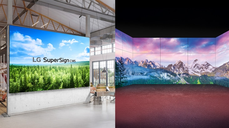 Les images montrent des exemples de contenu affiché sur une signalétique LED régulière et irrégulière.