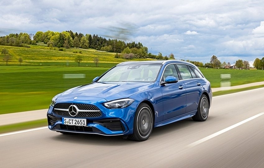 Mercedes-Benz C-class vehicle with ADAS front camera image