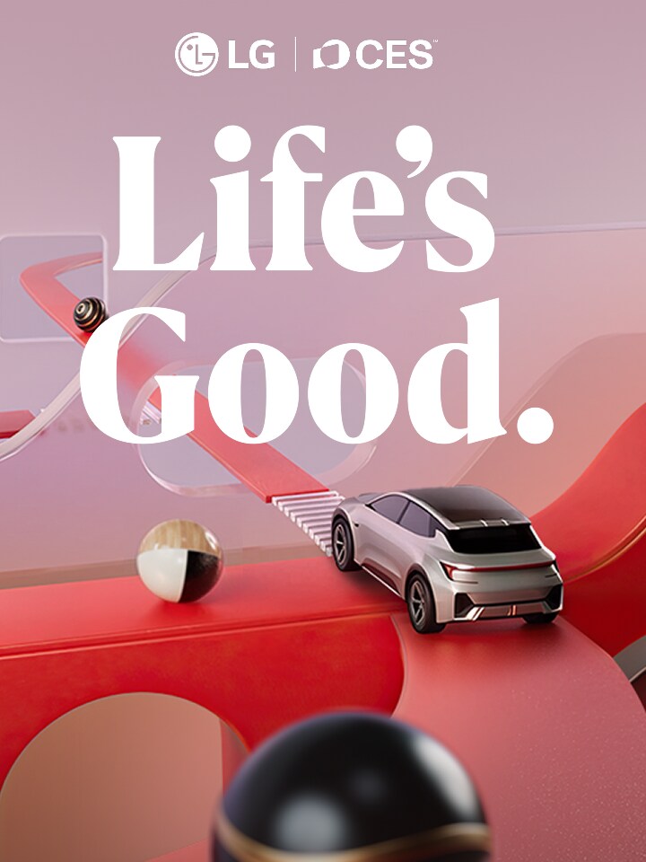 LG Mobility’s vision for future intelligent driving depicted in a futuristic maze, where luminous spheres represent seamlessly integrated AI solutions—head unit, automotive display, connectivity, ADAS, and software.