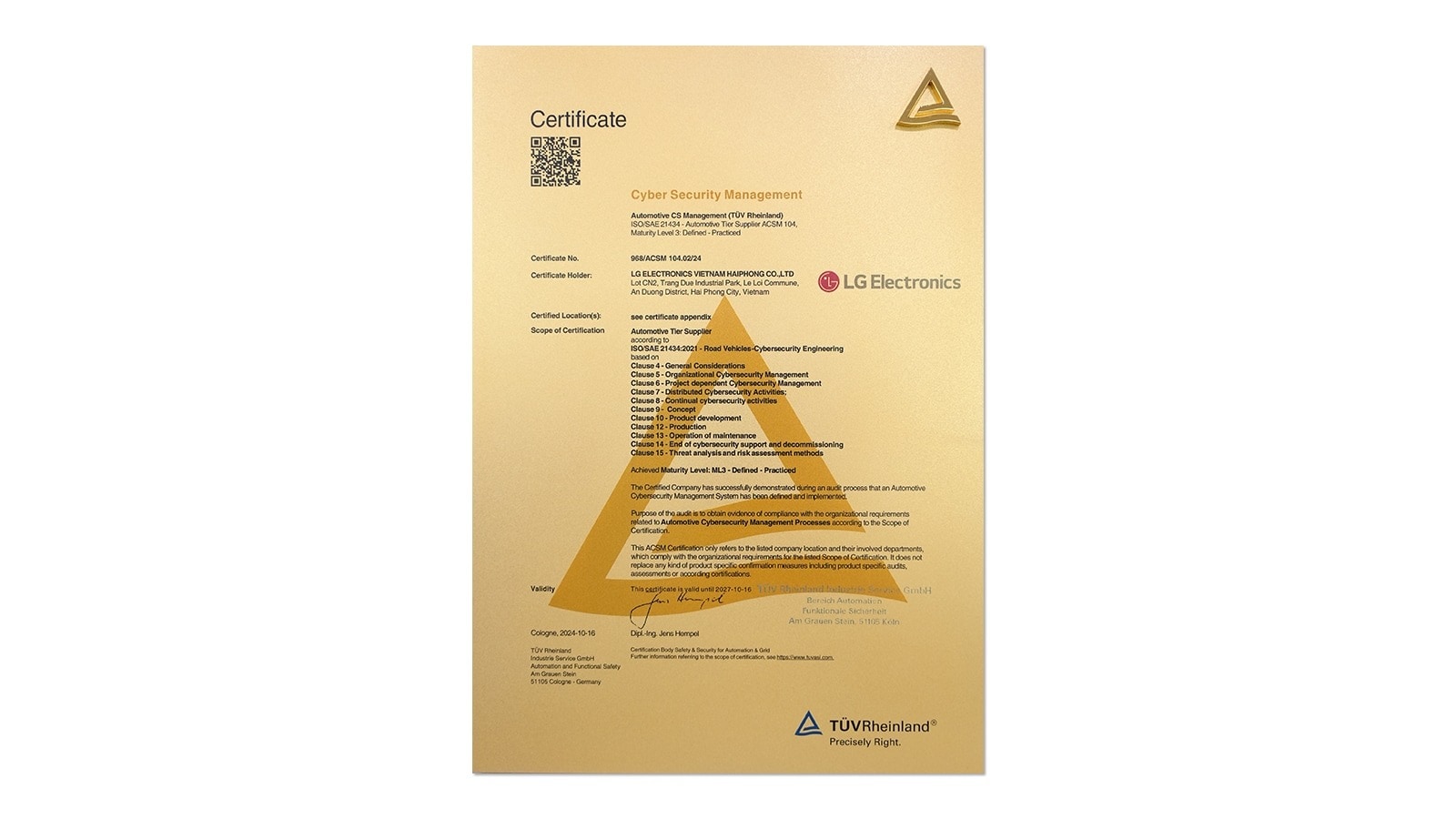LG Secures Top Cybersecurity Certification at Largest Vehicle Component Production Base