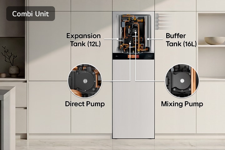 An image showcasing the internal structure of the Combi Unit in detail, blending seamlessly with the kitchen interior.