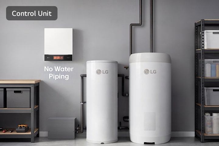 An image showcasing the Control Unit's compact design and installation flexibility without a water piping connection.