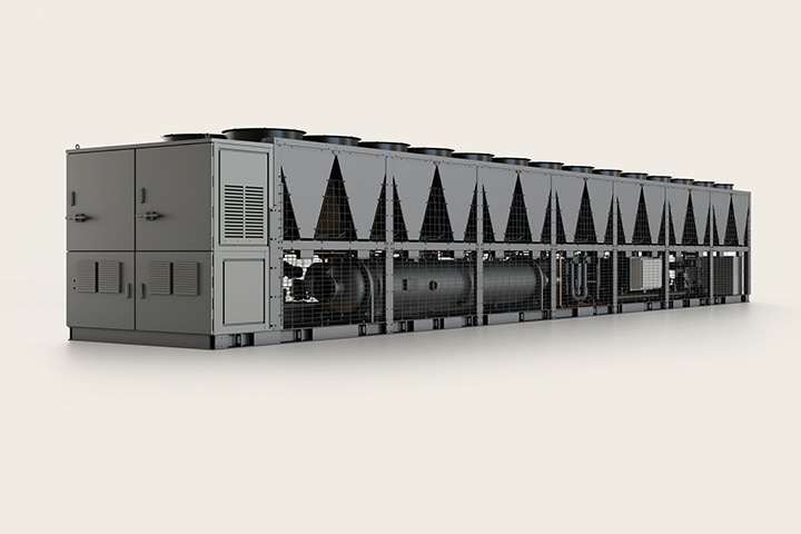Right side back view of LG air-cooled centrifugal chiller and thumbnail gallery with the second item highlighted.	