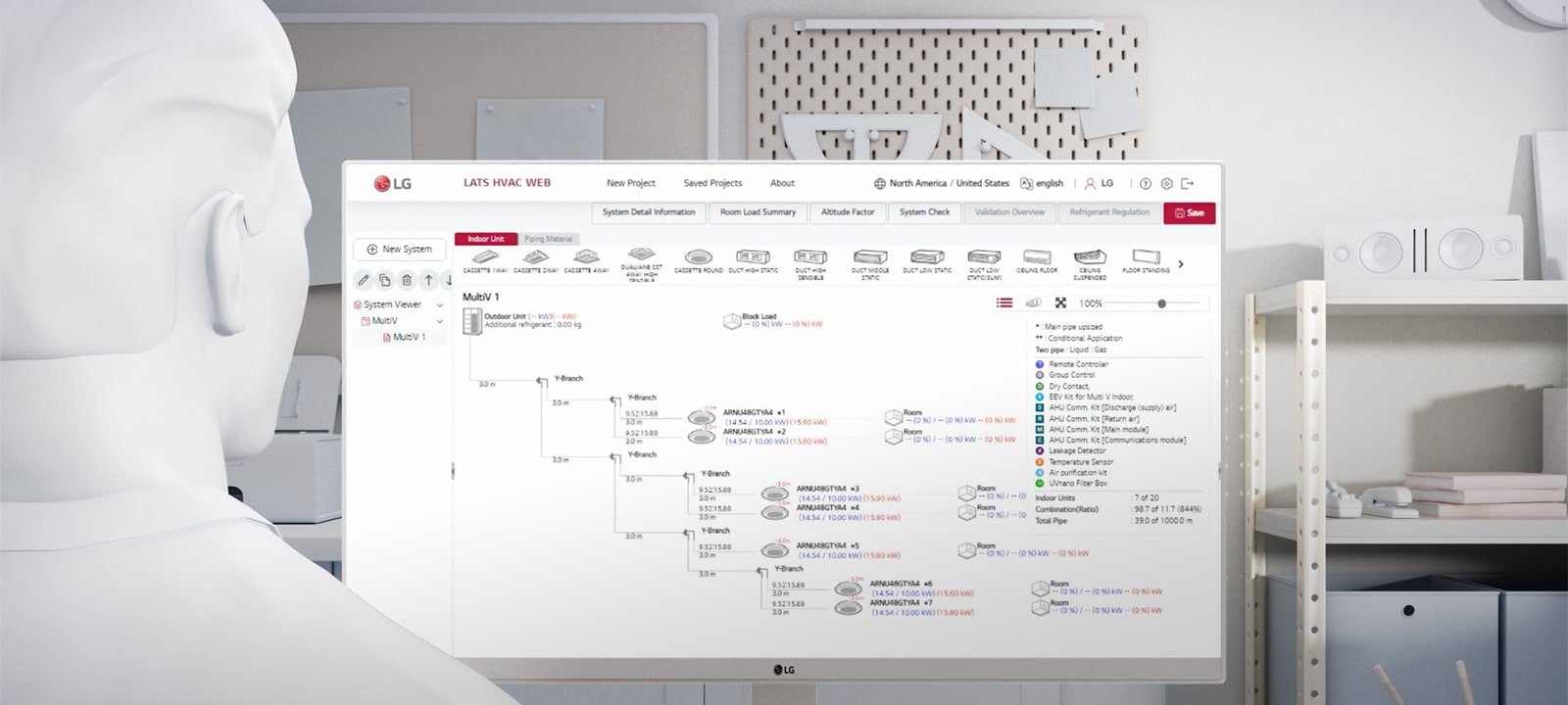 A user watching a monitor displaying a LATS Web interface.	
