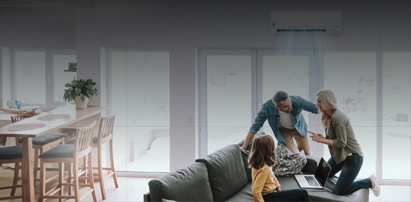 LG HVAC Residential Solutions providing smart comfort for a family home. Energy-efficient air conditioning creating a healthier, sustainable living space.