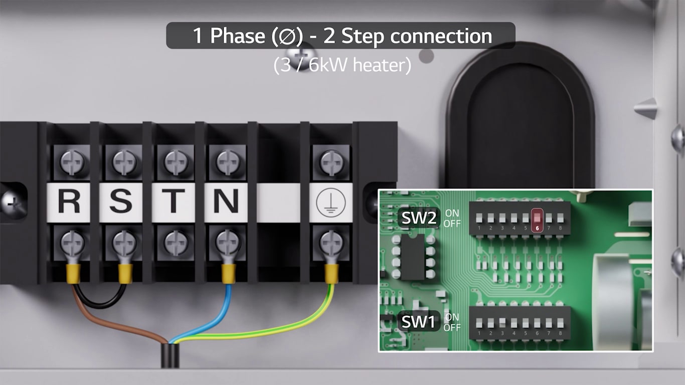 A short clip demonstrating the configuration of switches for several phases and steps of backup for LG Therma V Combi Unit.