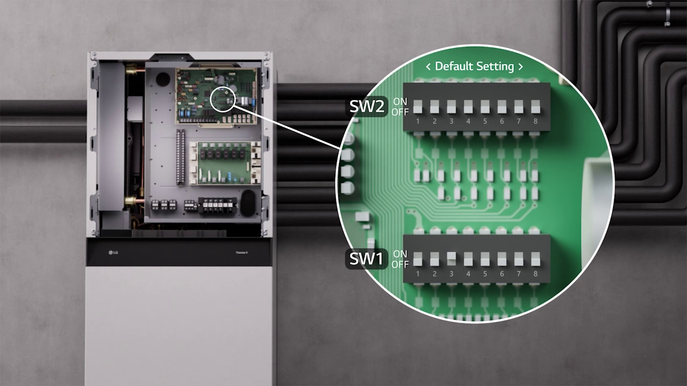 A short clip demonstrating the setting of option switches on LG Therma V Combi Unit.