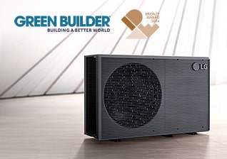 LG THERMA V™ R290 Monobloc with Green Builder and IDEA Award logos