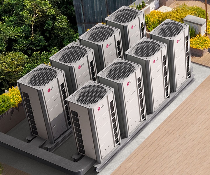 LG commercial HVAC outdoor units installed for a business facility