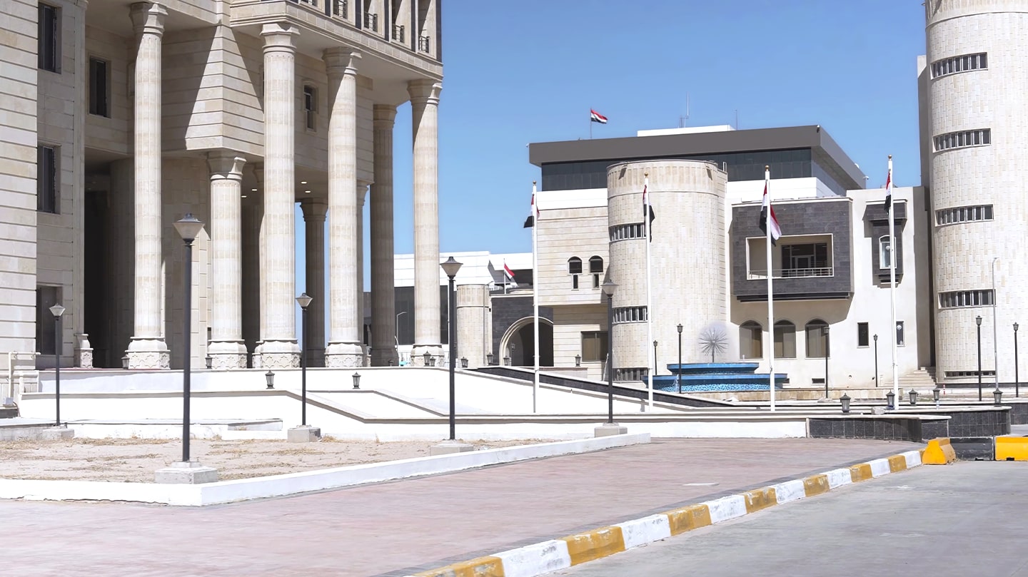 Exterior of Nineveh Government Building in Iraq at the entrance of the complex	 	 	