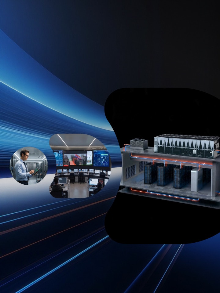 Control room managing cooling towers, air-cooled chillers, FWUs and CDUs in an integrated data center cooling solution.