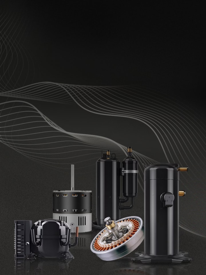 LG compressors and motor units showcased on a dark background