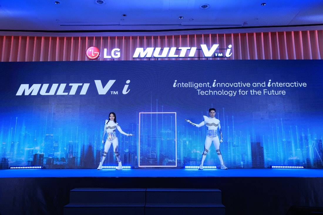 Stage performance with dancers during the LG Multi V i launch event in Thailand. Illustrates the “Intelligent, Innovative, Interactive” theme of LG’s advanced HVAC technology.