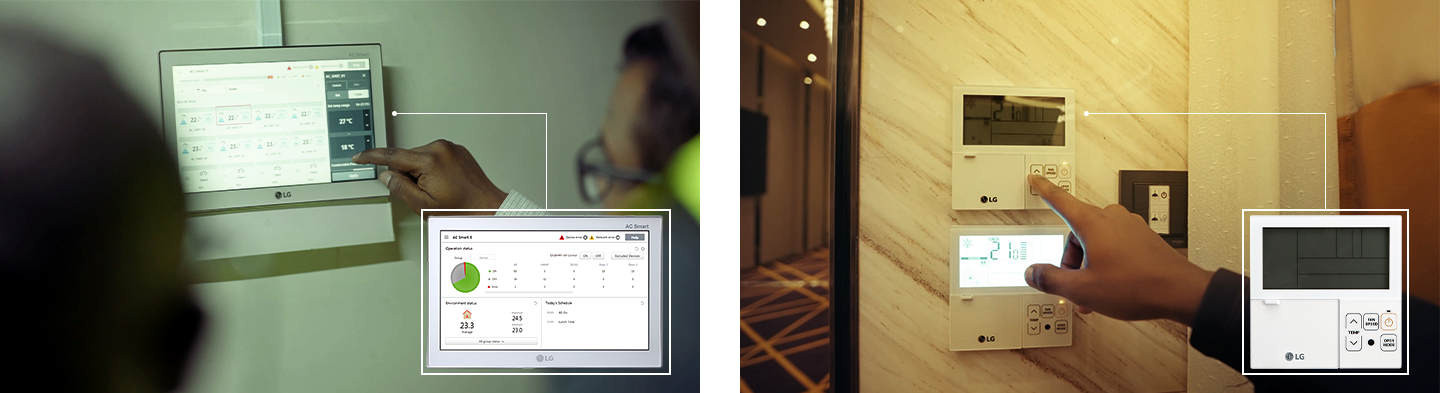 LG AC Smart touchscreen and button panel for indoor climate control comparison