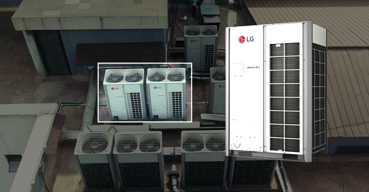 LG MULTI V i air conditioning units installed on rooftop for large-scale HVAC system