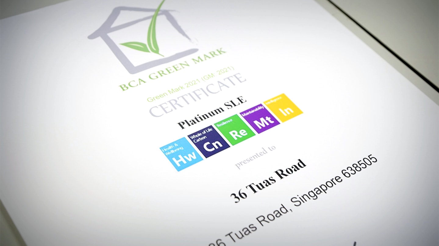 36 Tuas Road BCA Green Mark Certificate