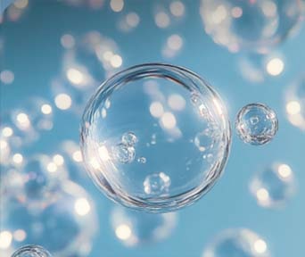 Transparent bubble floating against a blue background