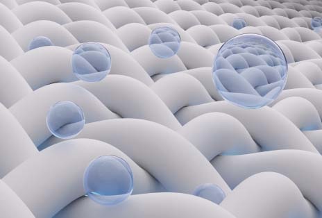 Transparent bubbles on white woven fabric texture