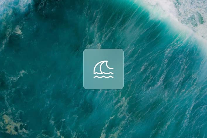 Underwater view showing shoreline and beach huts