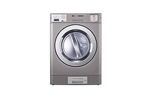LG front-load commercial dryer in silver