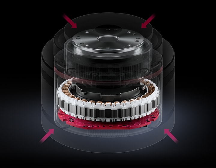 LG actuator with transparent housing showing an unrolled segmented stator core, designed for a compact footprint