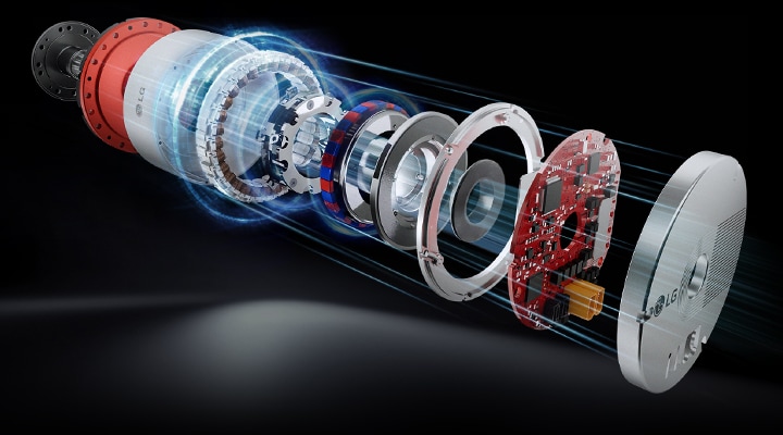 A close up of an internal mechanical component of a lg rotary compressor.