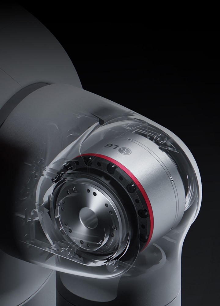 LG robot actuator inside a transparent housing, showing its compact and precise motion-control design