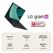 LG gram 15” | Lightweight AMD Ryzen AI Processor Laptop | Windows 11 Pro, gram Hybrid AI, Copilot+ PC, LG gram Link, FHD Anti-glare IPS touchscreen display, 15Z80T