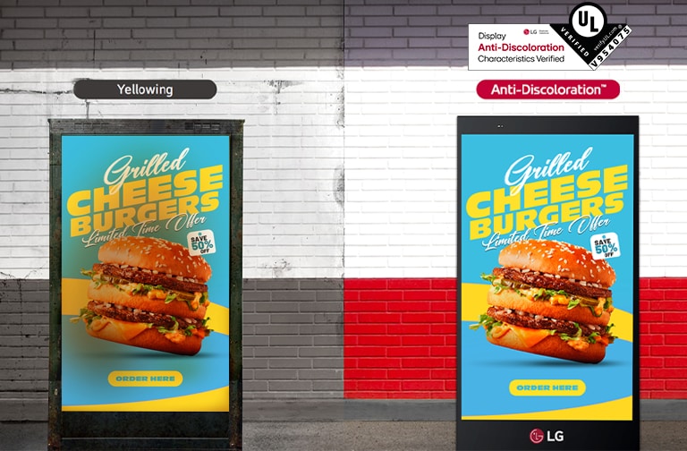 The left side of the screen has yellowing, degrading its quality, but with XF3P, which acquired the UL Verification for Display Anti-Discoloration Features, the screen is clear, safeguarding display quality.