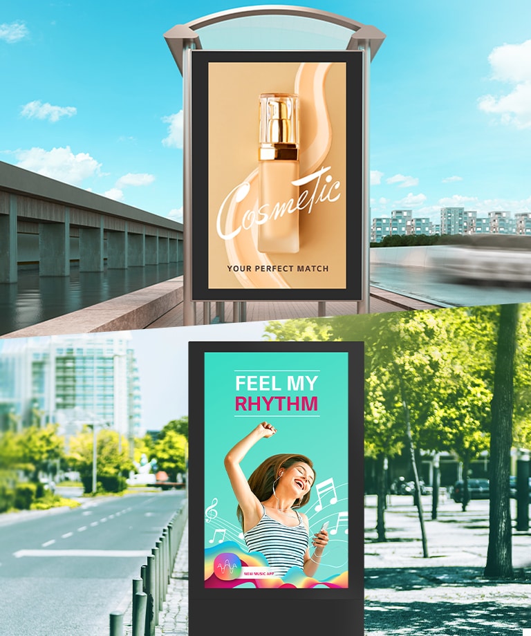 Various frame-shaped displays are installed outdoors.