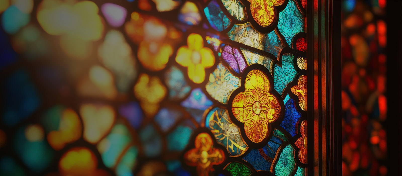 Sunlight filtered through the stained glass window, casting vibrant colors across the church interior.