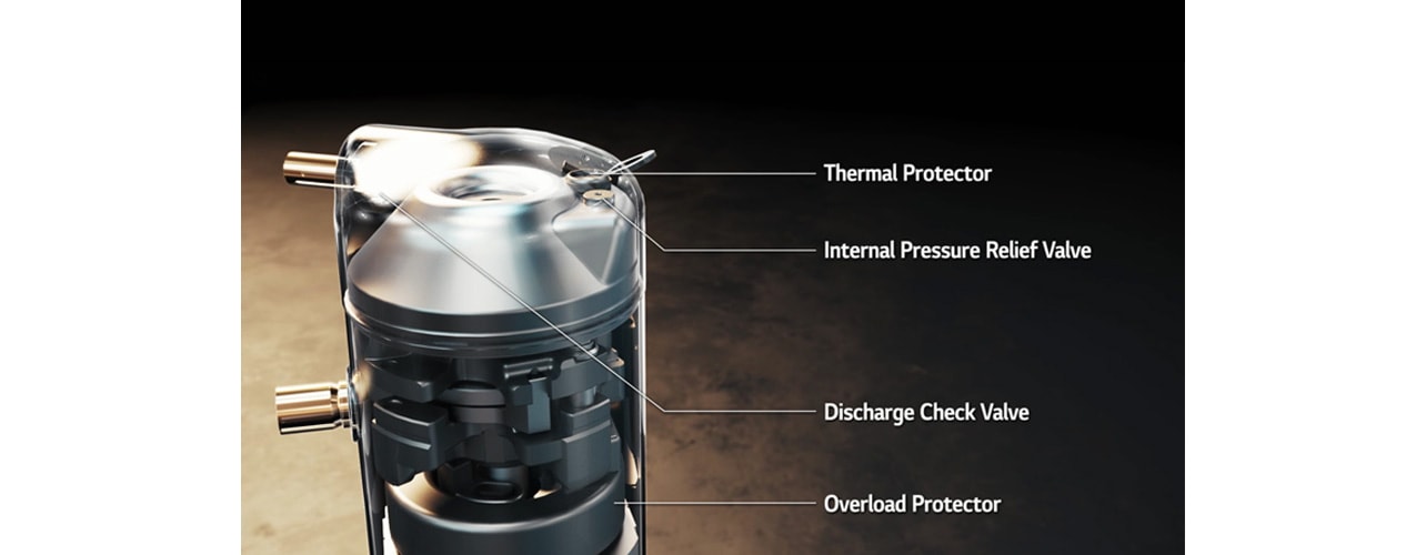 An image of valves and protectors inside the scroll compressor